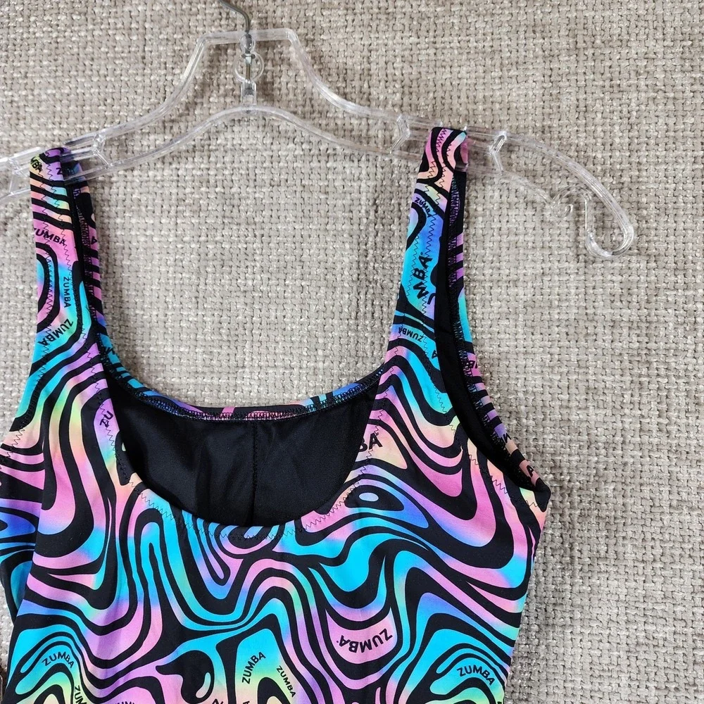 Zumba Swim One Piece Swimsuit Womens Small Multicolor‎ Swirl Lined Shelf Bra NWT